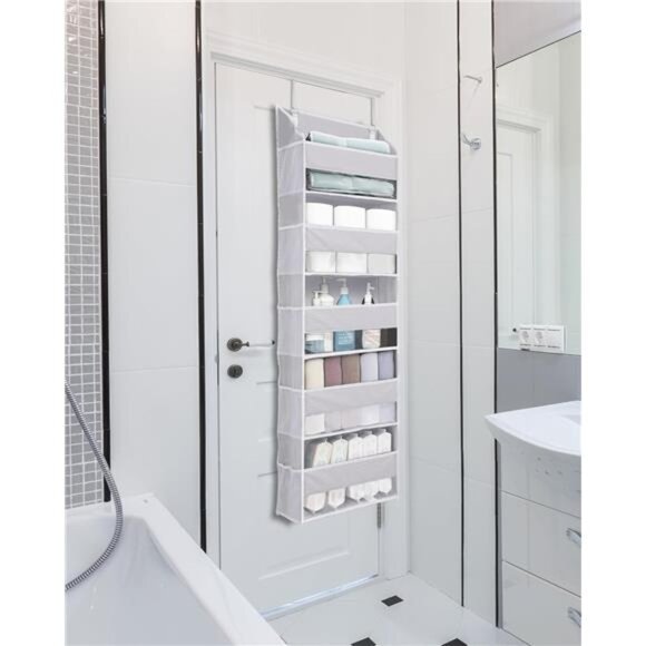 Over Door Organizer Hanging Storage 5 Large Pockets 10 Mesh Side Pockets Grey - Picture 2 of 8